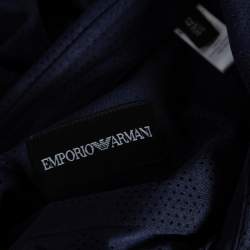 Pre Owned Emporio Armani Navy Blue Perforated Jersey Button Front Shirt XL