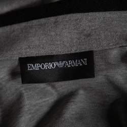 Pre Owned Emporio Armani Grey Wool Contrast Trim Button Front Shirt M