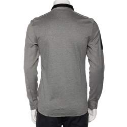 Pre Owned Emporio Armani Grey Wool Contrast Trim Button Front Shirt M