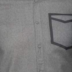 Pre Owned Emporio Armani Grey Wool Contrast Trim Button Front Shirt M