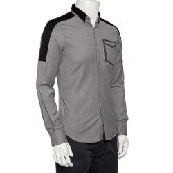Pre Owned Emporio Armani Grey Wool Contrast Trim Button Front Shirt M