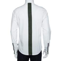 Pre Owned Emporio Armani White Cotton Contrast Trim Zip Front Slim Fit Shirt M