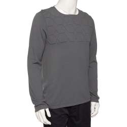 Emporio Armani Grey Embossed Knit Round Neck Sweater L