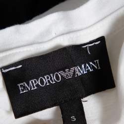 مملوكة مسبقًا Emporio Armani White Logo Embroidered Cotton V-Neck T-Shirt S
