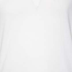 مملوكة مسبقًا Emporio Armani White Logo Embroidered Cotton V-Neck T-Shirt S