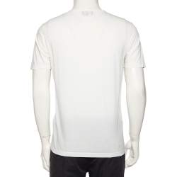 مملوكة مسبقًا Emporio Armani White Logo Embroidered Cotton V-Neck T-Shirt S