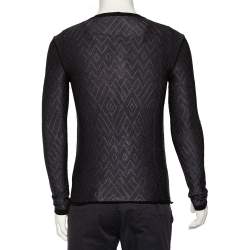 Pre Owned Emporio Armani Black Patterned Knit Long Sleeve T-Shirt L