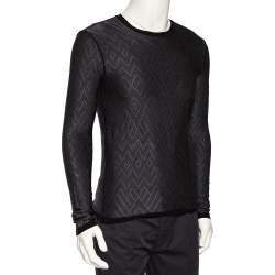 Pre Owned Emporio Armani Black Patterned Knit Long Sleeve T-Shirt L