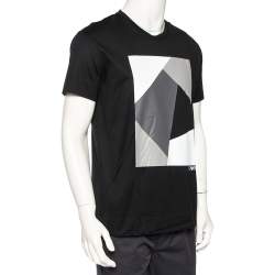 Pre Owned Emporio Armani Black Abstract Printed Cotton Crewneck T-Shirt M
