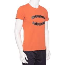 Emporio Armani Orange Logo Embroidered Cotton Crewneck T-Shirt M