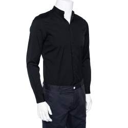 Pre Owned Emporio Armani Black Stretch Cotton Stand Collar Button Front Shirt M