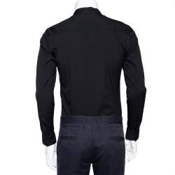 Pre Owned Emporio Armani Black Stretch Cotton Stand Collar Button Front Shirt M