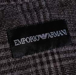 Pre Owned Emporio Armani Brown Checkered Knit Overlay Detail Button Front Shirt L