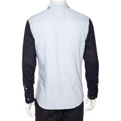 Pre Owned Emporio Armani Blue Checkered Cotton Contrast Sleeve Button Front Shirt L