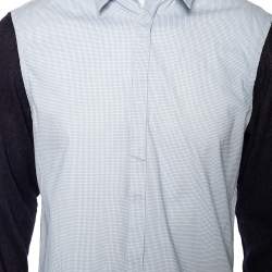 Pre Owned Emporio Armani Blue Checkered Cotton Contrast Sleeve Button Front Shirt L