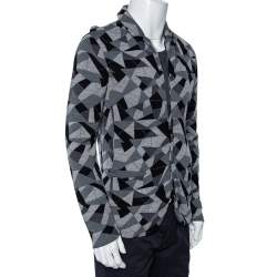 Pre Owned كارديغان أمبوريو أرماني أزرار أمامية تريكو نمط هندسي مونوكروم مقاس متوسط