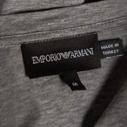 Pre Owned Emporio Armani Grey Abstract Metallic Printed Cotton V-Neck T-Shirt M