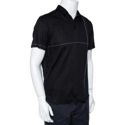 Pre Owned قميص إمبوريو أرماني قطن مطبوع أسود بأزرار أمامية مقاس كبير جدًا - إكس لارج