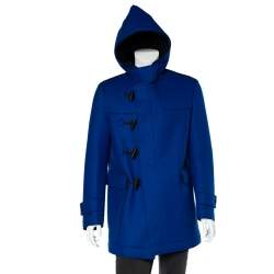 Pre Owned Emporio Armani Blue Wool & Mesh Layered Toggle Button Hooded Duffle Coat XL
