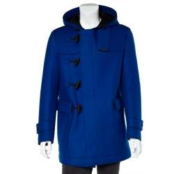 Pre Owned Emporio Armani Blue Wool & Mesh Layered Toggle Button Hooded Duffle Coat XL