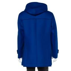 Pre Owned Emporio Armani Blue Wool & Mesh Layered Toggle Button Hooded Duffle Coat XL