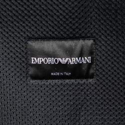Pre Owned Emporio Armani Blue Wool & Mesh Layered Toggle Button Hooded Duffle Coat XL