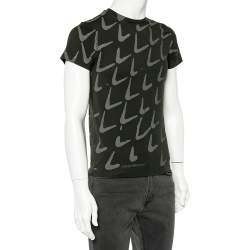 Pre Owned Emporio Armani Olive Green Printed Cotton Crewneck T-Shirt S
