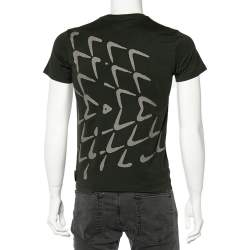 Pre Owned Emporio Armani Olive Green Printed Cotton Crewneck T-Shirt S