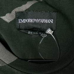 Pre Owned Emporio Armani Olive Green Printed Cotton Crewneck T-Shirt S