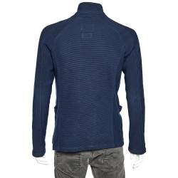 Pre Owned Emporio Armani Navy Blue Rib Knit Button Front Blazer L