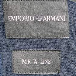Pre Owned Emporio Armani Navy Blue Rib Knit Button Front Blazer L
