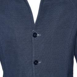 Pre Owned Emporio Armani Navy Blue Rib Knit Button Front Blazer L