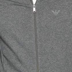 Pre Owned Emporio Armani Grey Cotton Knit Hooded Sweatshirt L