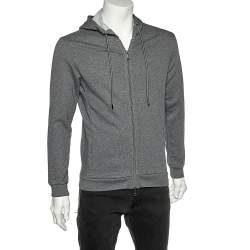 Pre Owned Emporio Armani Grey Cotton Knit Hooded Sweatshirt L