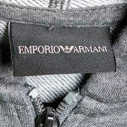 Pre Owned Emporio Armani Grey Cotton Knit Hooded Sweatshirt L