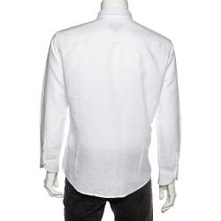 Pre Owned Emporio Armani White Cotton & Linen Button Front Shirt XL