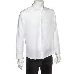 Pre Owned Emporio Armani White Cotton & Linen Button Front Shirt XL