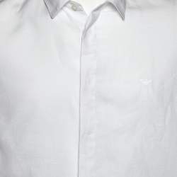 Pre Owned Emporio Armani White Cotton & Linen Button Front Shirt XL