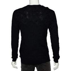 Pre Owned Emporio Armani Navy Blue Logo Intarsia Cotton Knit Crewneck Sweater M