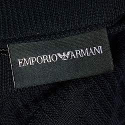 Pre Owned Emporio Armani Navy Blue Logo Intarsia Cotton Knit Crewneck Sweater M