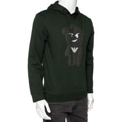 مملوكة مسبقًا Emporio Armani Green Cotton Manga Bear Logo Embroidered Hoodie M 