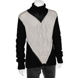 Pre Owned Emporio Armani Monochrome Cable Knit Turtleneck Sweater XXXL