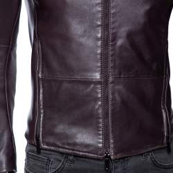 Pre Owned Emporio Armani Brown Leather Zip Front Jacket XS