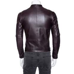 Pre Owned Emporio Armani Brown Leather Zip Front Jacket XS