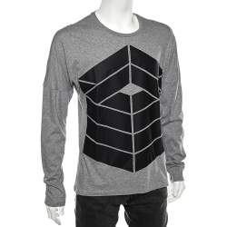 Pre Owned Emporio Armani Grey Printed Cotton Long Sleeve T-Shirt L