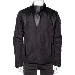 Pre Owned Emporio Armani Black Synthetic & Leather Inset Matt Line Jacket XXL