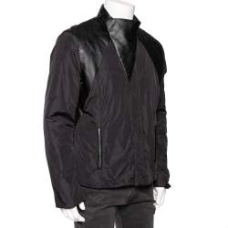 Pre Owned Emporio Armani Black Synthetic & Leather Inset Matt Line Jacket XXL