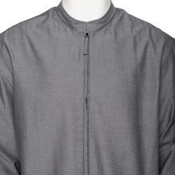 Pre Owned Giorgio Armani Grey Crinkled Cotton Zip Front Shirt XXL