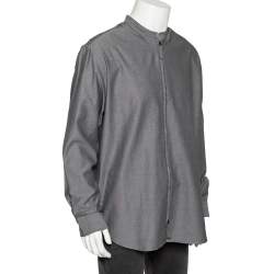 Pre Owned Giorgio Armani Grey Crinkled Cotton Zip Front Shirt XXL