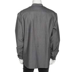 Pre Owned Giorgio Armani Grey Crinkled Cotton Zip Front Shirt XXL